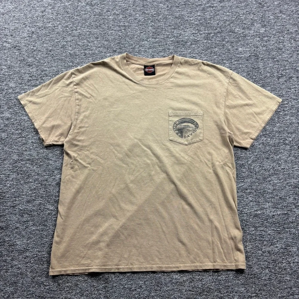 Grunge Harley Davidson Biker Smoky Mountain Brown Pocket T-Shirt Size Large - Picture 1 of 6